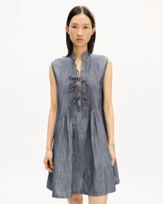 Abito corto in denim misto lino lavato