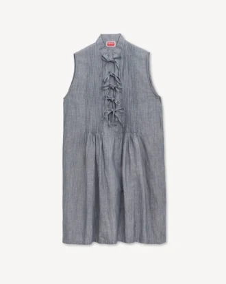 Abito corto in denim misto lino lavato