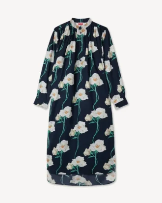 Abito lungo oversize plissettato “Kenzo Archive Rose” in cotone e seta