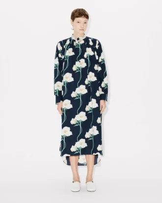 Abito lungo oversize plissettato “Kenzo Archive Rose” in cotone e seta