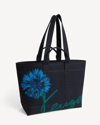 Borsa tote grande “Kenzo Tulip” in twill effetto denim