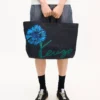 Borsa tote grande “Kenzo Tulip” in twill effetto denim Borsa tote grande “Kenzo Tulip” in twill effetto denim