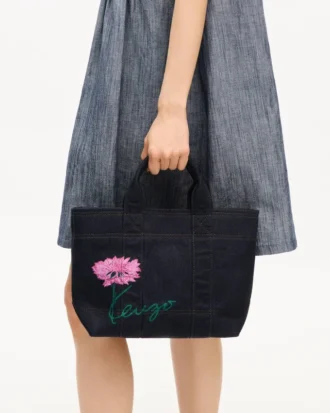 Borsa Tote piccola ‘Kenzo Tulip’ in twill effetto denim