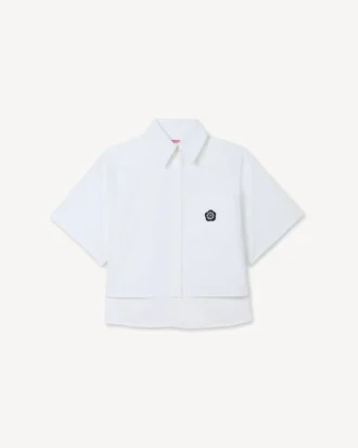 Camicia a maniche corte ricamata ‘Boke Flower 2.0’ in popeline di cotone