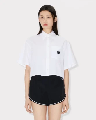 Camicia a maniche corte ricamata ‘Boke Flower 2.0’ in popeline di cotone