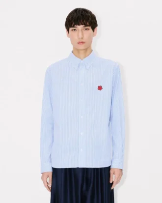 Camicia casual con ricamo “Boke Flower” in cotone seersucker