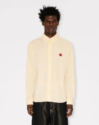 Camicia casual con ricamo “Boke Flower” in cotone seersucker