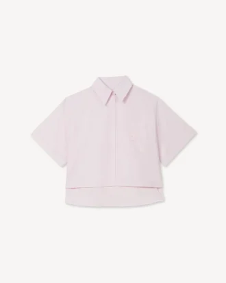 Camicia corta con spalle scese ‘Boke Flower 2.0’ in popeline di cotone