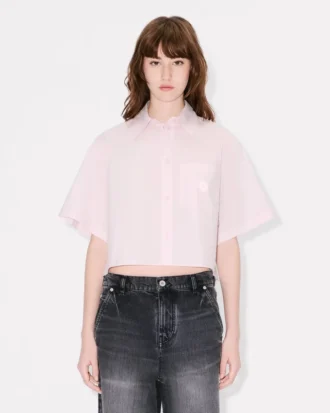 Camicia corta con spalle scese ‘Boke Flower 2.0’ in popeline di cotone