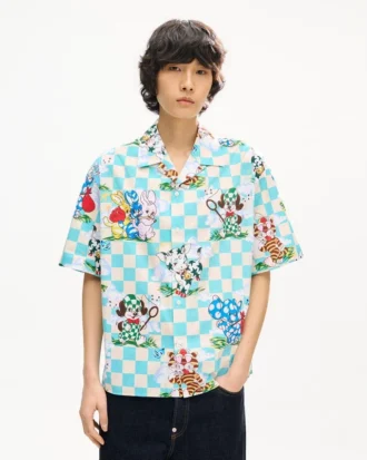 Camicia hawaiana a maniche corte “Kenzo Cartoon” in cotone seersucker