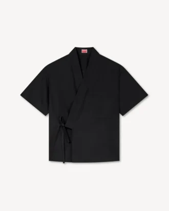 Camicia kimono a maniche corte in popeline di cotone