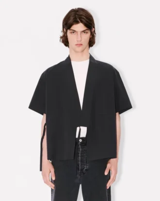 Camicia kimono a maniche corte in popeline di cotone