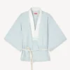 Camicia kimono oversize in chambray stone bleach