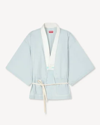 Camicia kimono oversize in chambray stone bleach