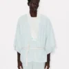 Camicia kimono oversize in chambray stone bleach