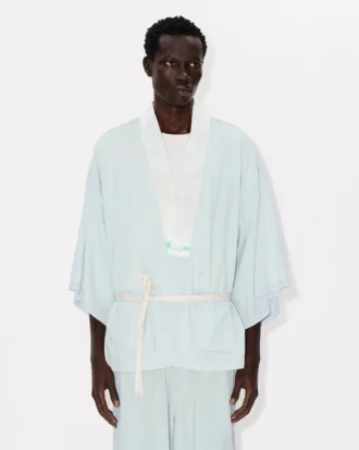 Camicia kimono oversize in chambray stone bleach