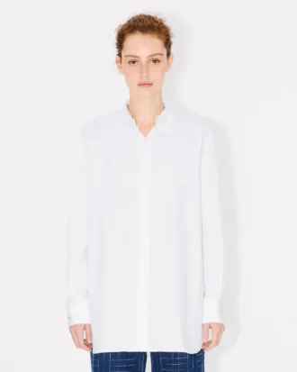 Camicia oversize con colletto alla coreana in popeline di cotone