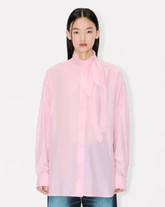 Camicia oversize con fiocco in misto seta
