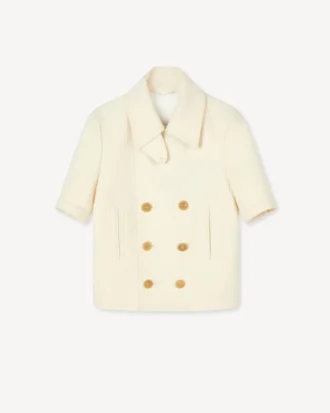 Cappotto con maniche a palloncino corte in lana vergine
