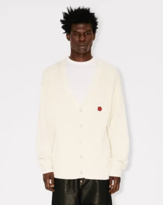 Cardigan in maglia di cotone e lana con ricamo “Boke Flower”