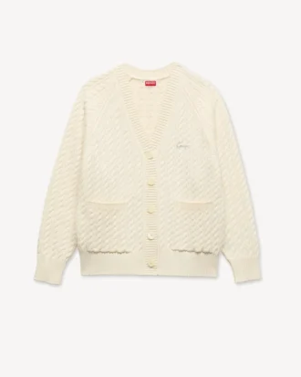 Cardigan in maglia larga con ricamo “Kenzo Signature” in misto cotone e lana