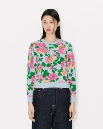 Cardigan in misto cotone e lana con decorazioni floreali Kenzo