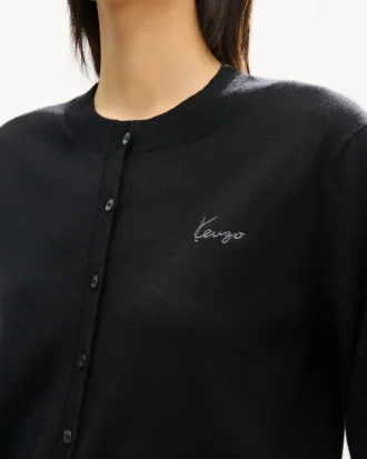 Cardigan ricamato con firma “Kenzo” in lana merino
