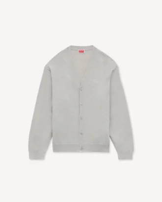 Cardigan ricamato con firma “Kenzo” in lana merino