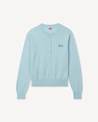 Cardigan ricamato con firma “Kenzo” in lana merino