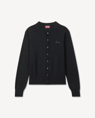 Cardigan ricamato con firma “Kenzo” in lana merino