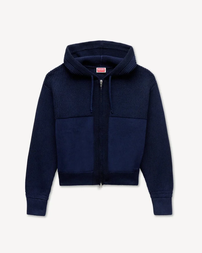 Felpa con cappuccio e zip in maglia ‘Kenzo Signature’ in misto cotone e lana Felpa con cappuccio e zip in maglia ‘Kenzo Signature’ in misto cotone e lana