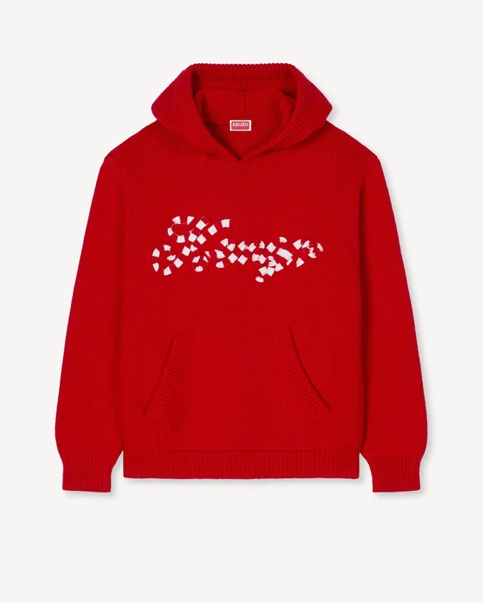 Felpa con cappuccio ricamata “Kenzo Winter Holidays” in cotone e lana Felpa con cappuccio ricamata “Kenzo Winter Holidays” in cotone e lana