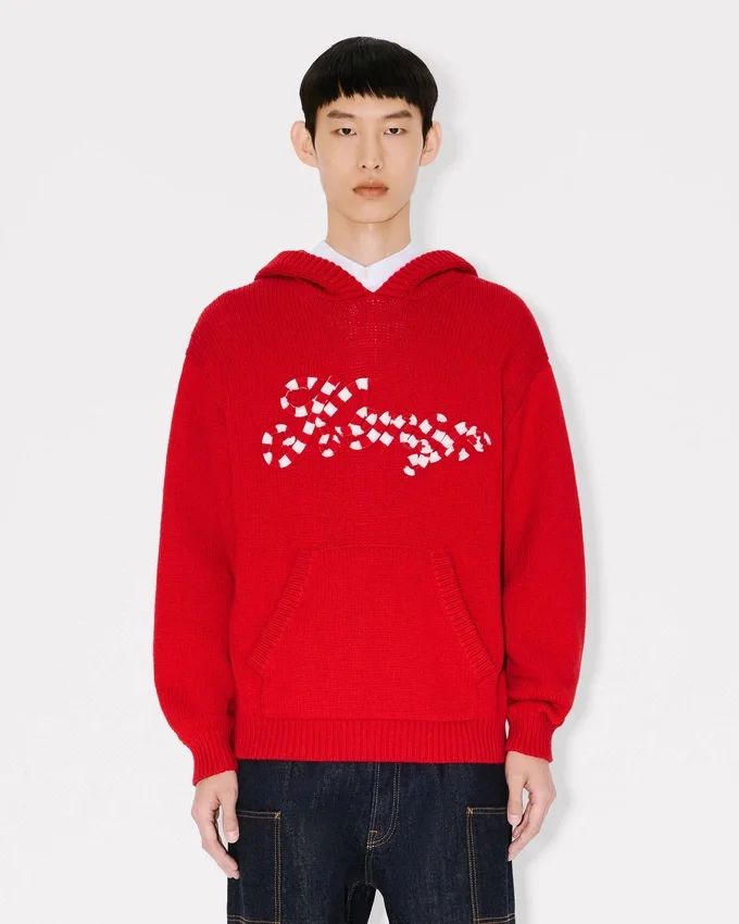Felpa con cappuccio ricamata “Kenzo Winter Holidays” in cotone e lana Felpa con cappuccio ricamata “Kenzo Winter Holidays” in cotone e lana