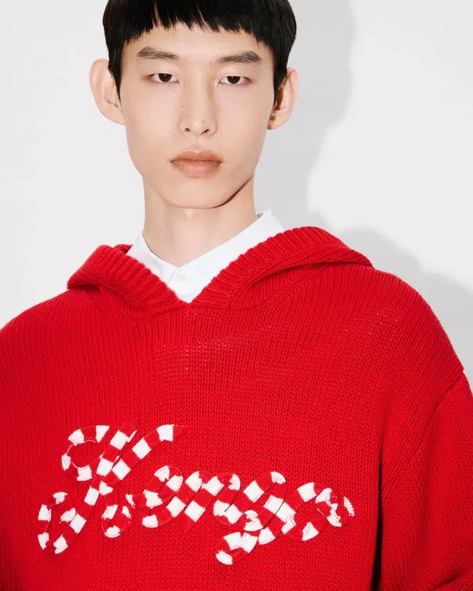 Felpa con cappuccio ricamata “Kenzo Winter Holidays” in cotone e lana Felpa con cappuccio ricamata “Kenzo Winter Holidays” in cotone e lana
