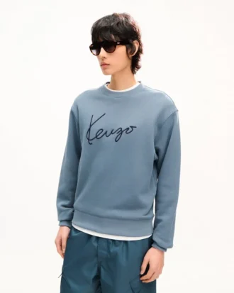 Felpa in cotone con ricamo ‘Kenzo Signature’