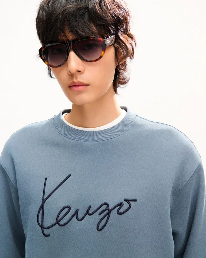Felpa in cotone con ricamo ‘Kenzo Signature’ Felpa in cotone con ricamo ‘Kenzo Signature’