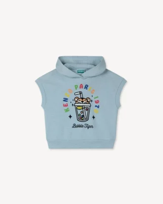 Felpa senza maniche con cappuccio “Happy Sweet” in French Terry