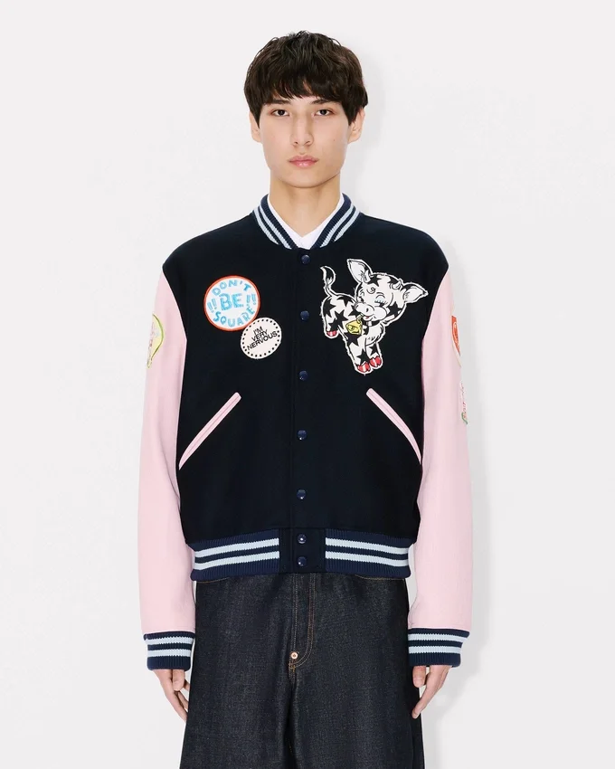 Giacca college ricamata con “Kenzo Badges” in lana Giacca college ricamata con “Kenzo Badges” in lana