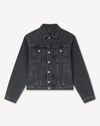 Giacca da camionista con ricamo “Boke Flower” in denim giapponese
