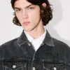 Giacca da camionista con ricamo “Boke Flower” in denim giapponese Giacca da camionista con ricamo “Boke Flower” in denim giapponese