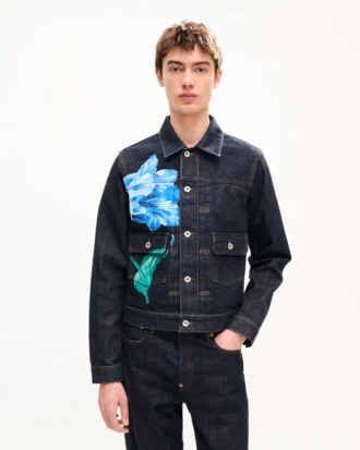Giacca da camionista slim a pieghe “Kenzo Tulip” in denim giapponese