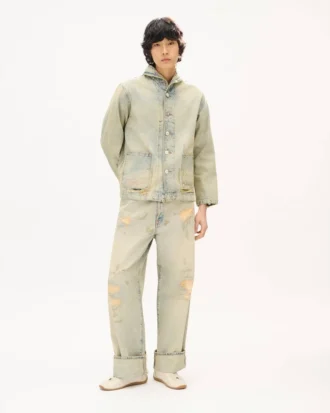 Giacca da lavoro con scollo a scialle in denim giapponese
