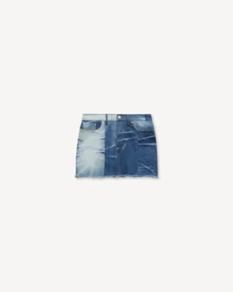Gonna corta patchwork in denim giapponese
