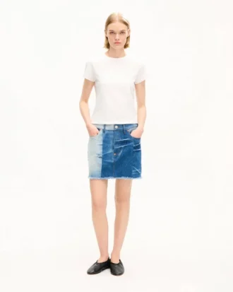 Gonna corta patchwork in denim giapponese