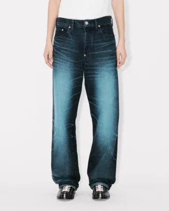 Jeans boyfriend a vita bassa in denim giapponese
