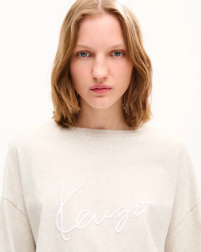 Maglietta a maniche lunghe ricamata “Kenzo Signature” in cotone Maglietta a maniche lunghe ricamata “Kenzo Signature” in cotone