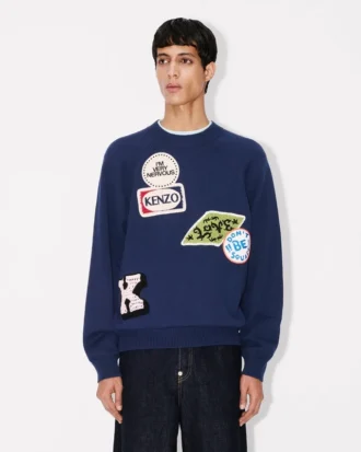Maglione ricamato “Kenzo Badges” in misto cotone e lana