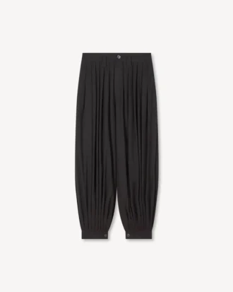 Pantaloni a palloncino con pieghe in cotone e canapa