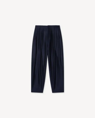 Pantaloni a pieghe in lana vergine e seta