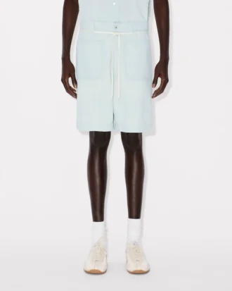 Pantaloni corti dritti in chambray stone bleach